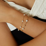 gold pearl and star station 14k gold plating + 925 silver bracelet B065-05G