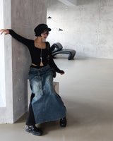 denim coloring belt SET maxi long skirt