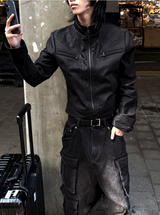 Crop Neck Leather Jacket