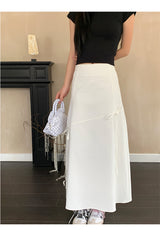 Work White Ribbon Long Skirt
