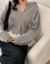 Pocket Crop Loose Hood Knit Cardigan (5color)
