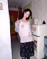 (2color) Smudge Flower Silky Skirt