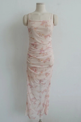 PINK BLOSSOM MESH-OVERLAY FLORAL DRESS