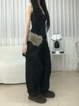 Stud Cross Wide Denim Pants