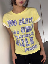 Color Contrast Dart Print Semi-Cropped T-Shirt 5color