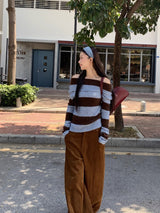 wool mohair stripe off-shoulder long-sleeved knitwear