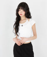 LAYERED STRAP HALF T-SHIRT [4color]