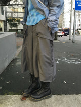 Flare Button Wide Bermuda Pants (3c)