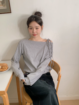 #One Shoulder Ribbon Loose Fit Sweat Shirt (4color)