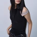 UNBALANCE SLEEVELESS TOP (COCOA)
