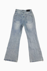 Sage cross lace denim pants