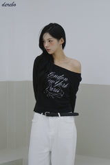 wide neck lettering normal fit long-sleeved T-shirt