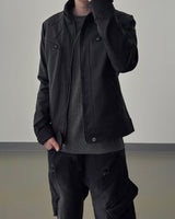 Kale Panel High-Neck Leather Jacket