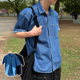 Parallel denim short sleeve shirt
