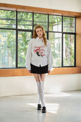 CHARLOTTE CAT RIBBON SWEATSHIRT / WHITE-MELANGE