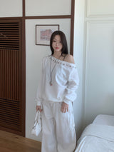 City Metal Eyelet One Off-Shoulder Brushed Sweatshirt
