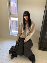 [unisex] カンバポケットカラーケーブルニットジップアップ