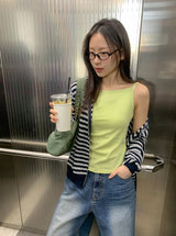 Yumehi Stripe Punching Hood Zip-Up Cardigan