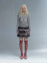 Emoha オリジナル ウィメンズ グレー ロングスリーブ レーストリム スリムフィット セクシーTシャツ