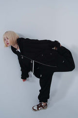 2WAY LOGO TWIST STUD HOOD ZIP-UP_BLACK