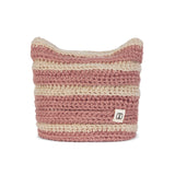Square Label Stripe Crochet Beanie / Pink
