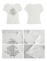 リボンレタリングラウンド半袖Tシャツ