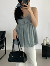 Letty Shirred Ribbon Sleeveless Blouse