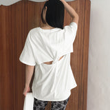 Ket back slit twisted lettering overfit short sleeve t-shirt
