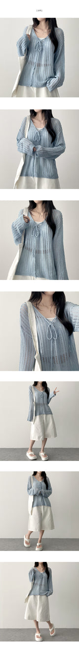 ペッパーシャーリングシースルーVロングスリーブニットウェア