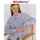 Why Berry 23AW "Velvet Blueberry" ブルーボウシャツルーズシャツ
