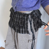 Jetso Layered Checkered Micro Mini Skirt Belt