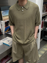 ASCLO Linen Honeycomb Collar Short Sleeve Knit (7color)