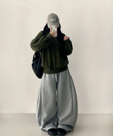 テリーフリースサイドピンタックインシジョンストリングワイドパンツ