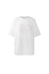 ハートプラントオーバーフィットTシャツ(アクアピンク)