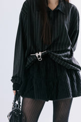 Pin stripe boxy polo shirt [BLACK]