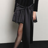 Bow Belted Peplum Velvet Mini Dress _ Black