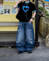 Part Blue Wash Distressed Denim