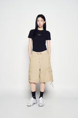 25SS ベーシック ロゴ ヘムライン クロップ ショートスリーブ Tシャツ ブラック