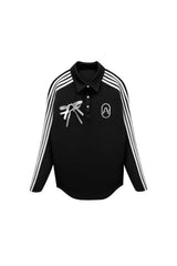 リボン ジャージ カラー Tシャツ / ブラック