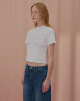 テキストバタフライクロップTシャツ-WHITE