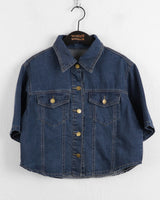 ブベルセミクロップド半袖デニムシャツジャケット / Bubel semi-cropped short-sleeved denim shirt jacket