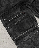 WASH-DENIM CARGO PANTS MULTI POCKET (Black)