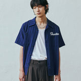 dustin chain stitch bowling shirt navy