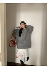 wool gray hood oversized fit knitwear