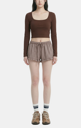 May Check Ribbon String Shorts