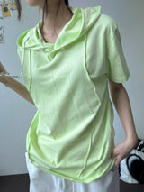 Even Halter Neck Hooded Button Loose Fit T-Shirt 4color