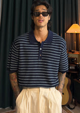 Loose-fitting striped collar short sleeve 3COLOR