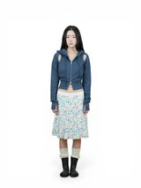 CUT OUT CROP HOOD ZIP-UP (INDIGO)