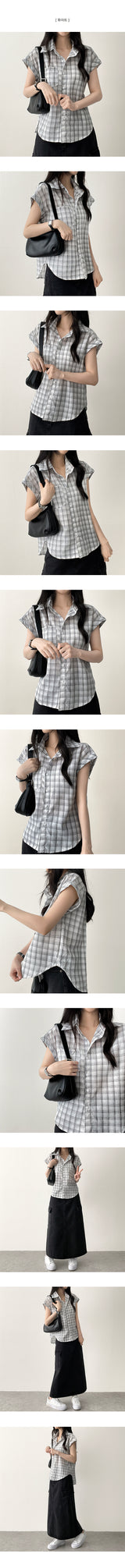 Retro Mood Sleeve Roll-Up Checkered Shirt Blouse