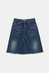 Fringe incision denim midi skirt
